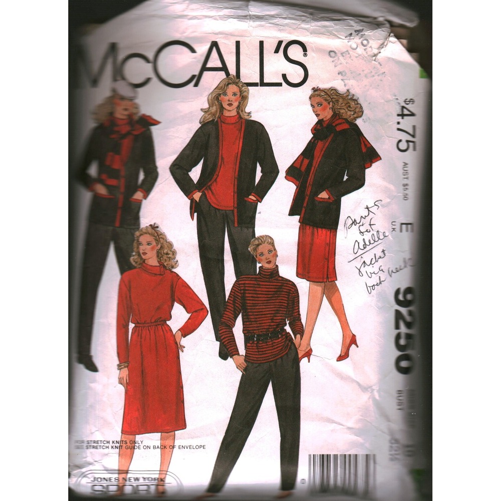 McCalls 9250 Jones New York Sport Sewing Pattern Cardigan Top Pants Skirt Scarf